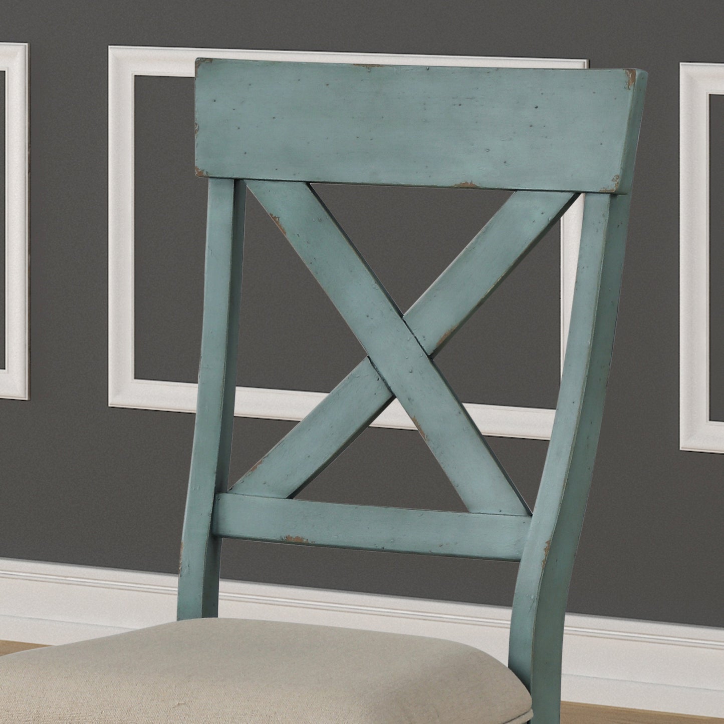 Roundhill Furniture Prato Wood Cross Back Upholstered Dining Chairs, Set of 2