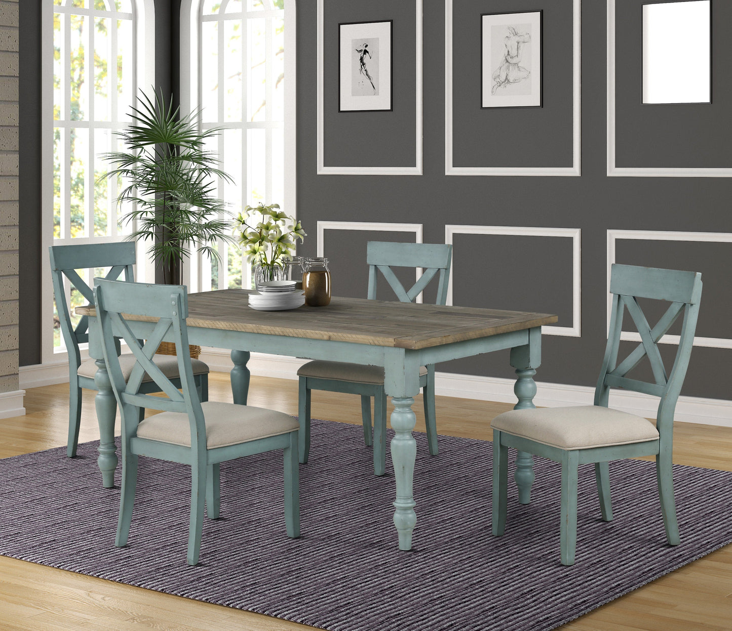 Roundhill Furniture Prato Wood Cross Back Upholstered Dining Chairs, Set of 2