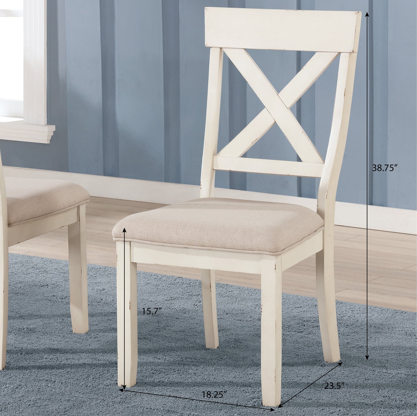 Roundhill Furniture Prato Wood Cross Back Upholstered Dining Chairs, Set of 2