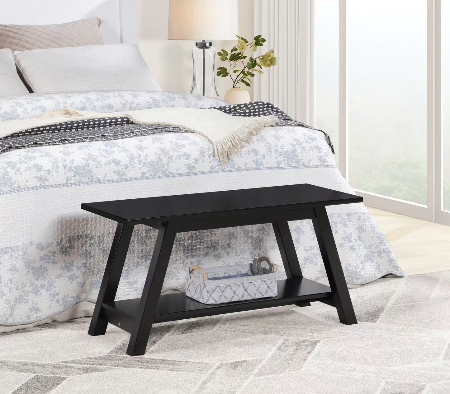 Roundhill Furniture Elyz Solid Wood Bench with Shelf, 36.10-Inch Long