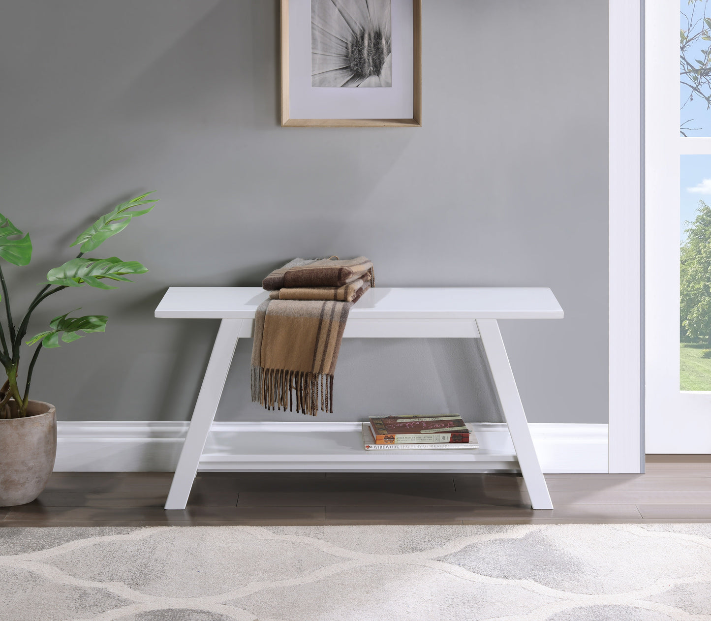Roundhill Furniture Elyz Solid Wood Bench with Shelf, 36.10-Inch Long