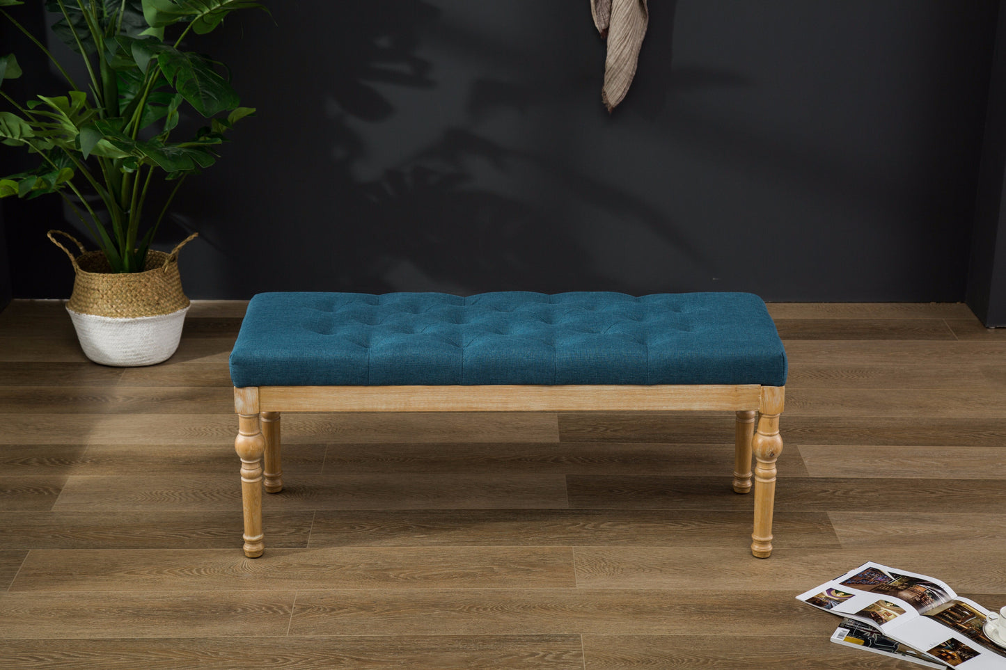Habit Solid Wood Blue Button Tufted Dining Bench