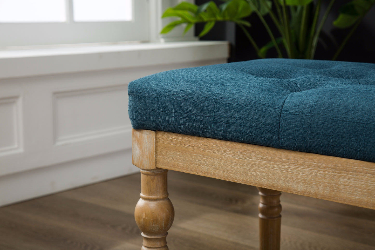 Habit Solid Wood Blue Button Tufted Dining Bench