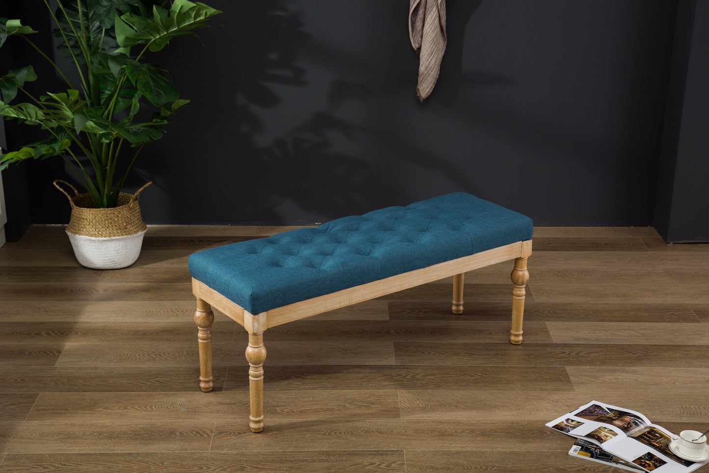 Habit Solid Wood Blue Button Tufted Dining Bench