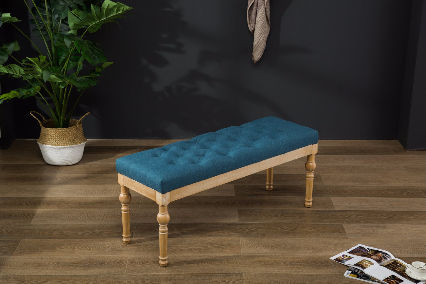 Habit Solid Wood Blue Button Tufted Dining Bench