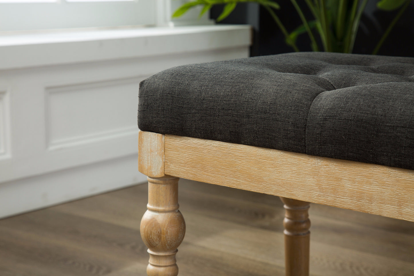 Habit Solid Wood Charcoal Button Tufted Dining Bench