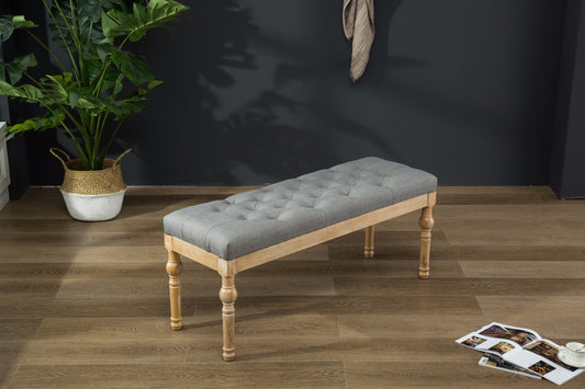 Habit Solid Wood Gray Button Tufted Dining Bench