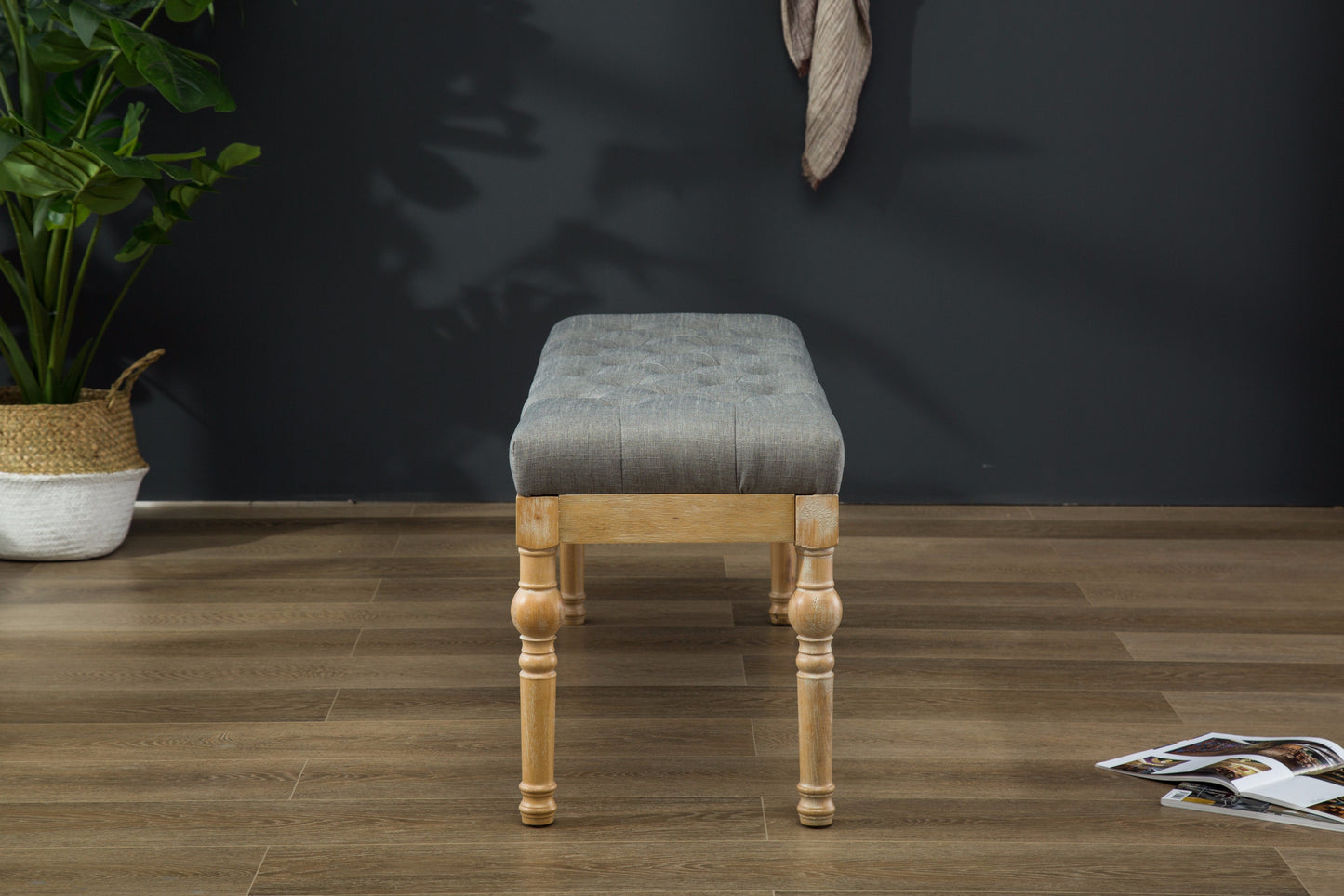 Habit Solid Wood Gray Button Tufted Dining Bench