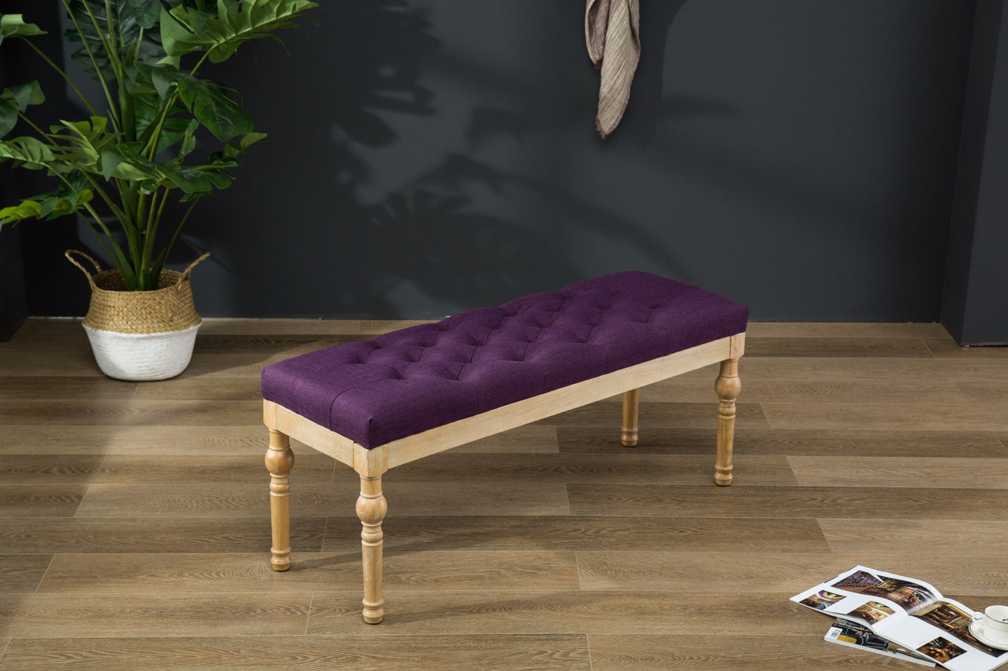 Habit Solid Wood Purple Button Tufted Dining Bench