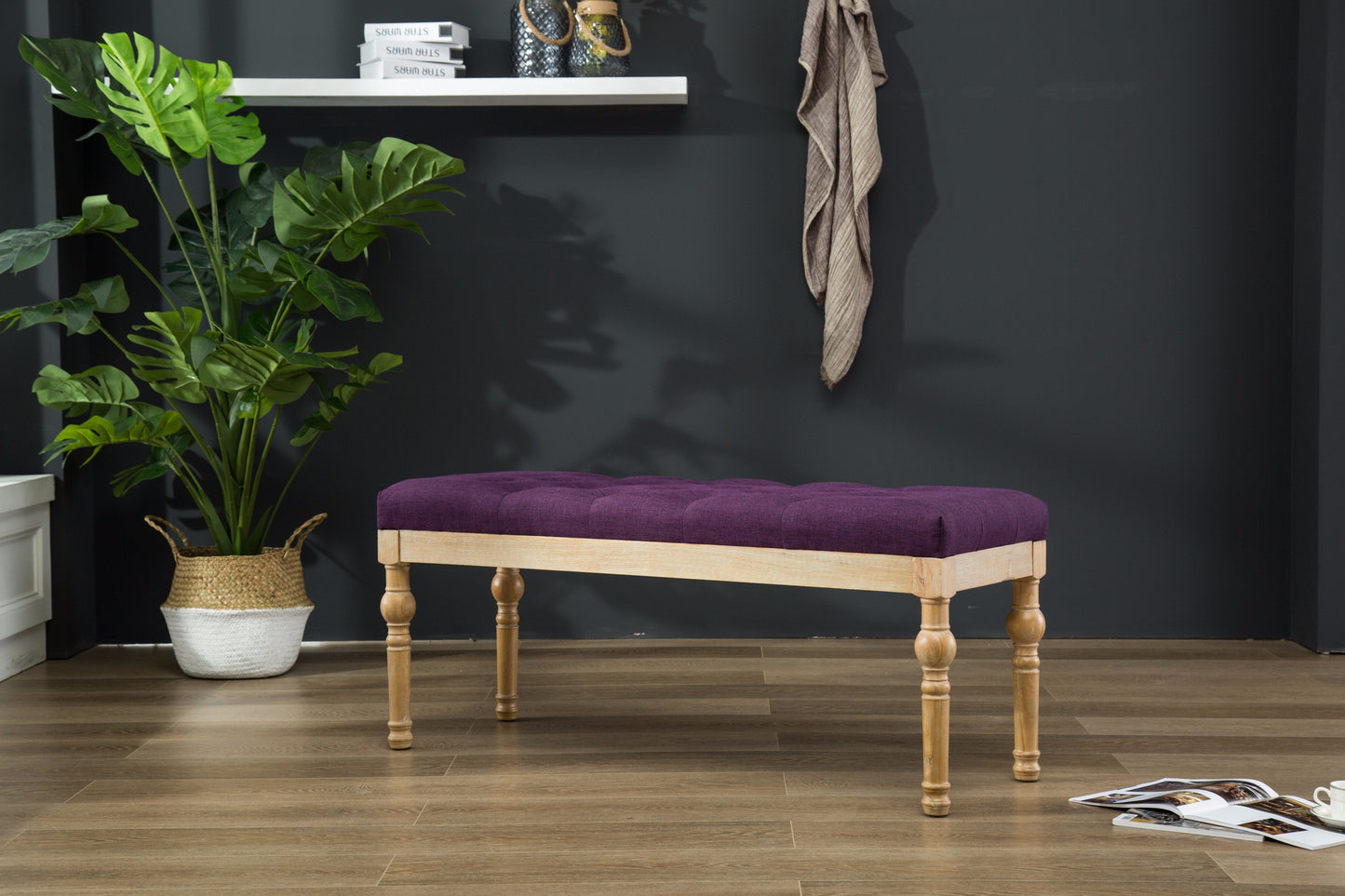 Habit Solid Wood Purple Button Tufted Dining Bench