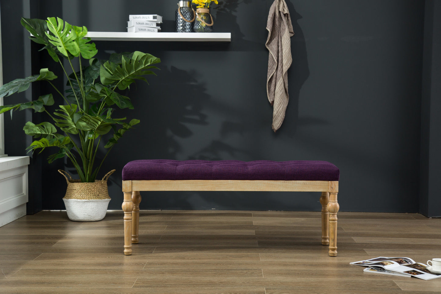 Habit Solid Wood Purple Button Tufted Dining Bench
