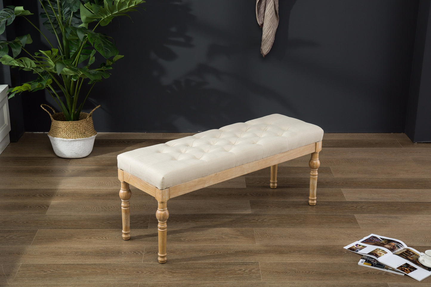 Habit Solid Wood Tan Button Tufted Dining Bench