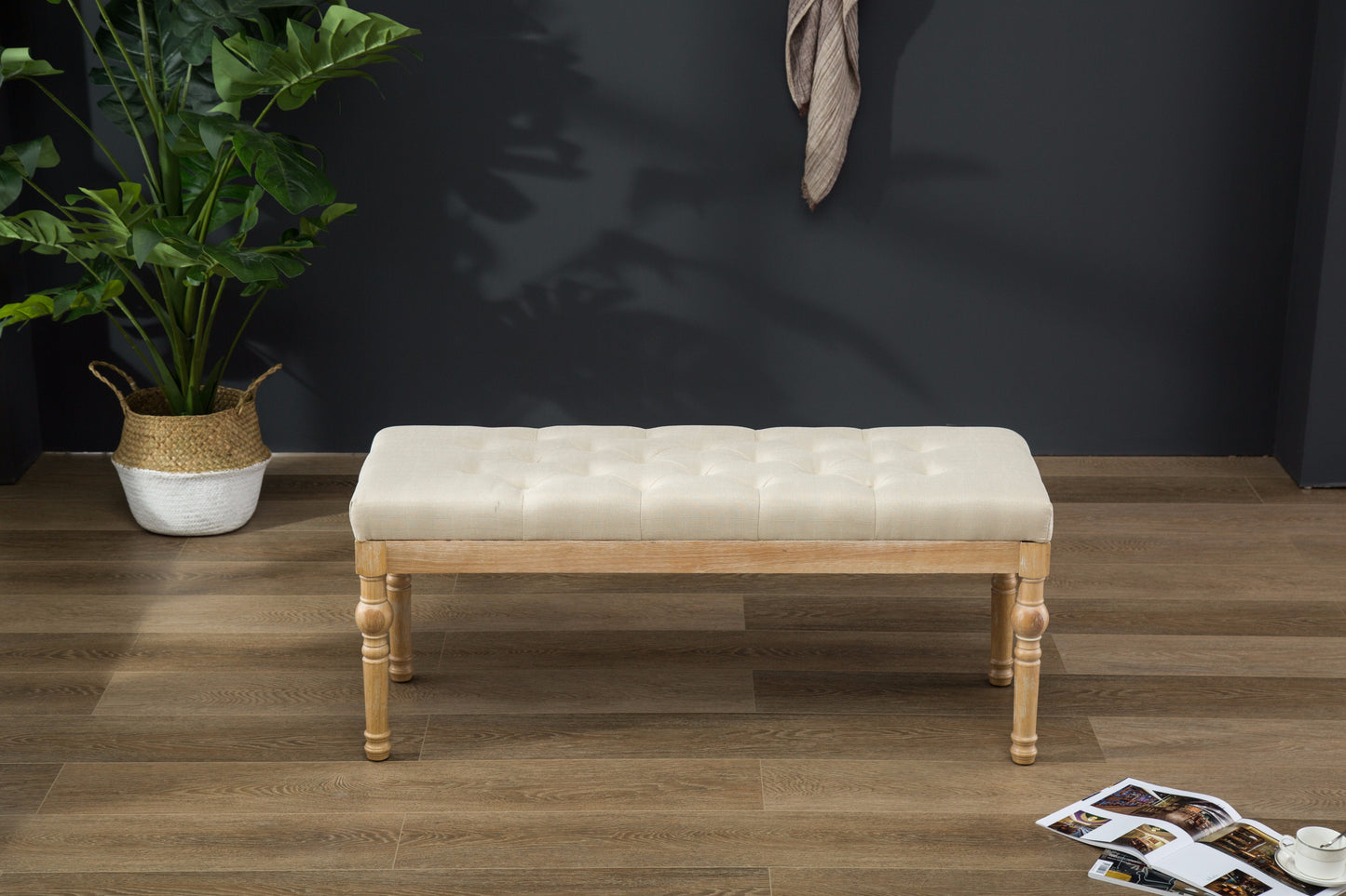 Habit Solid Wood Tan Button Tufted Dining Bench