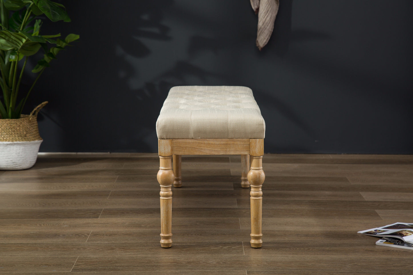 Habit Solid Wood Tan Button Tufted Dining Bench