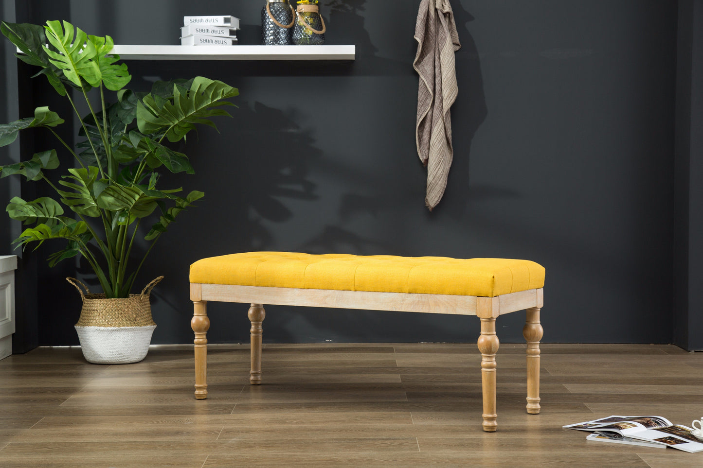 Habit Solid Wood Yellow Button Tufted Dining Bench