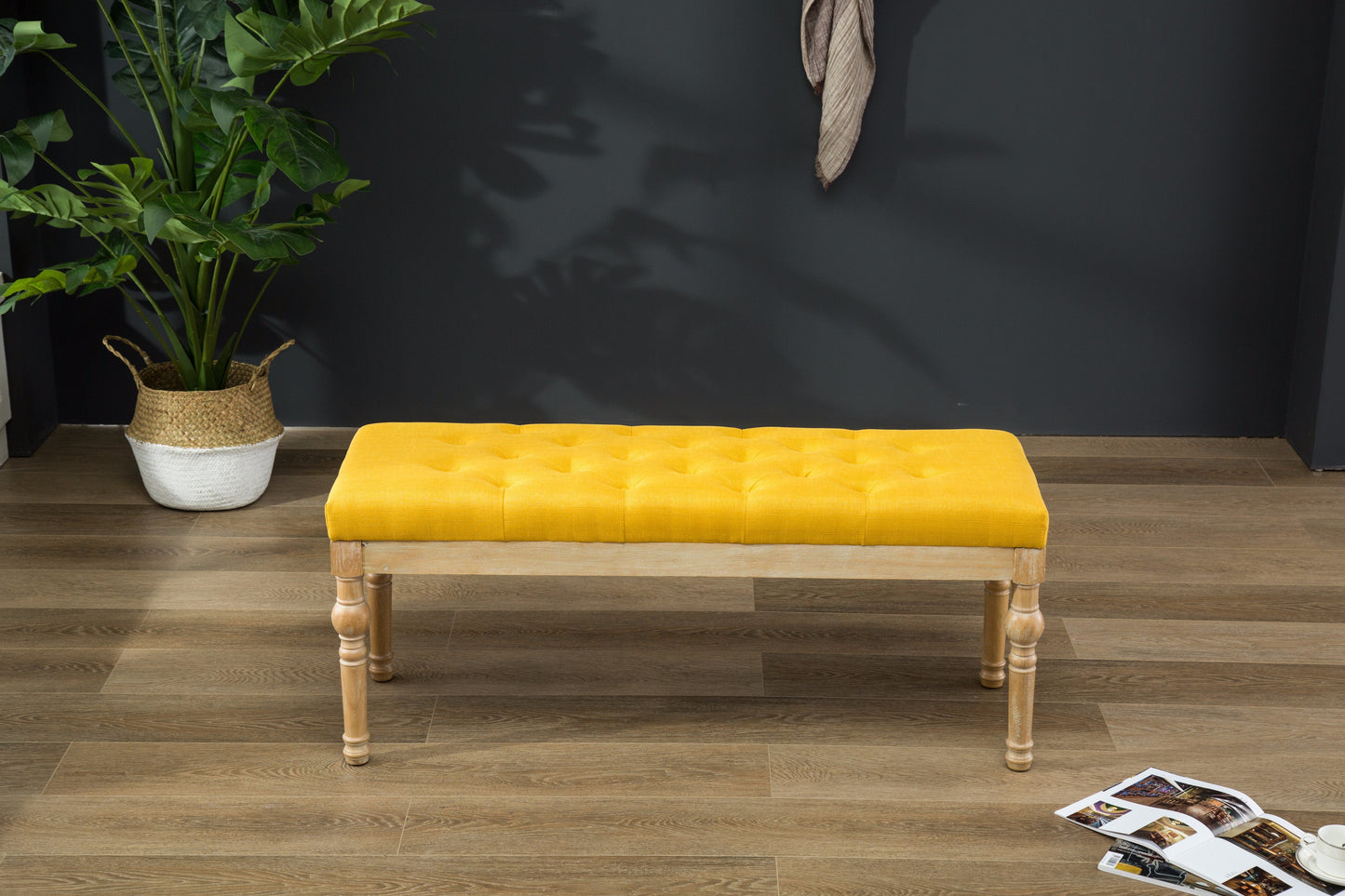 Habit Solid Wood Yellow Button Tufted Dining Bench