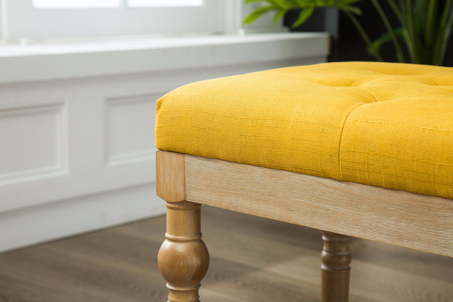 Habit Solid Wood Yellow Button Tufted Dining Bench