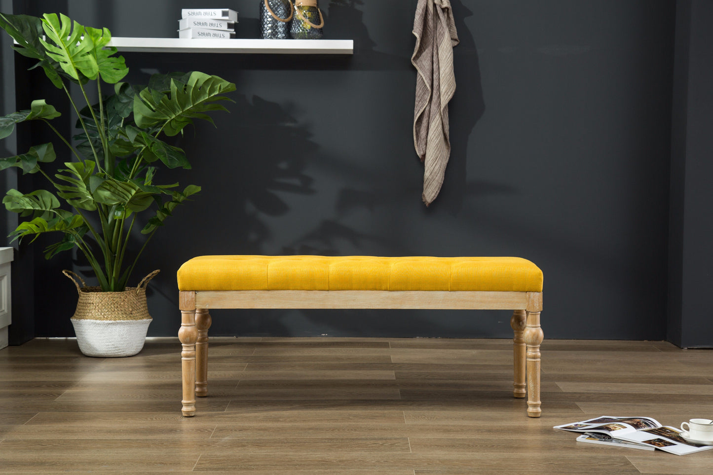 Habit Solid Wood Yellow Button Tufted Dining Bench