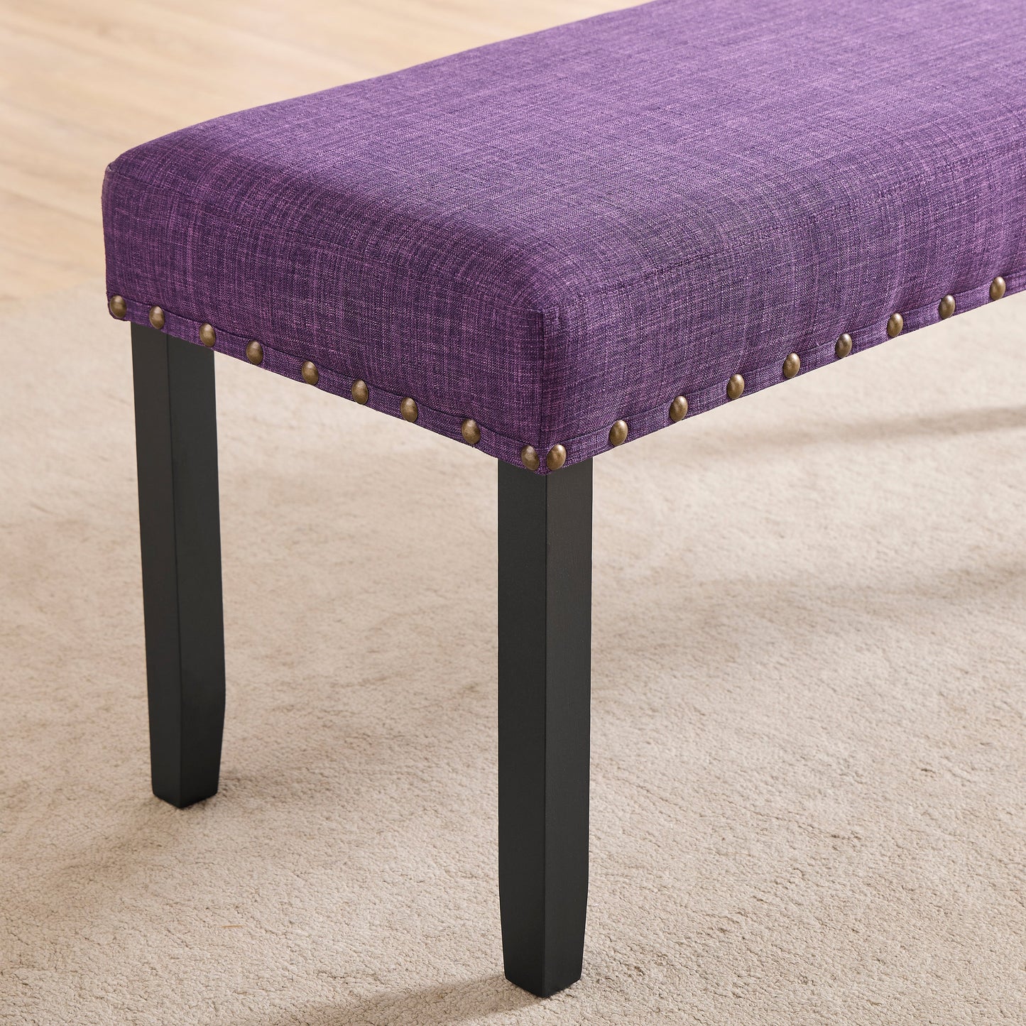 Roundhill Furniture Biony Fabric Dining Bench with Nailhead Trim
