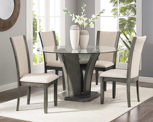 Kecco Grey 5-Piece Glass Top Dining Set, Table with 4 Chairs