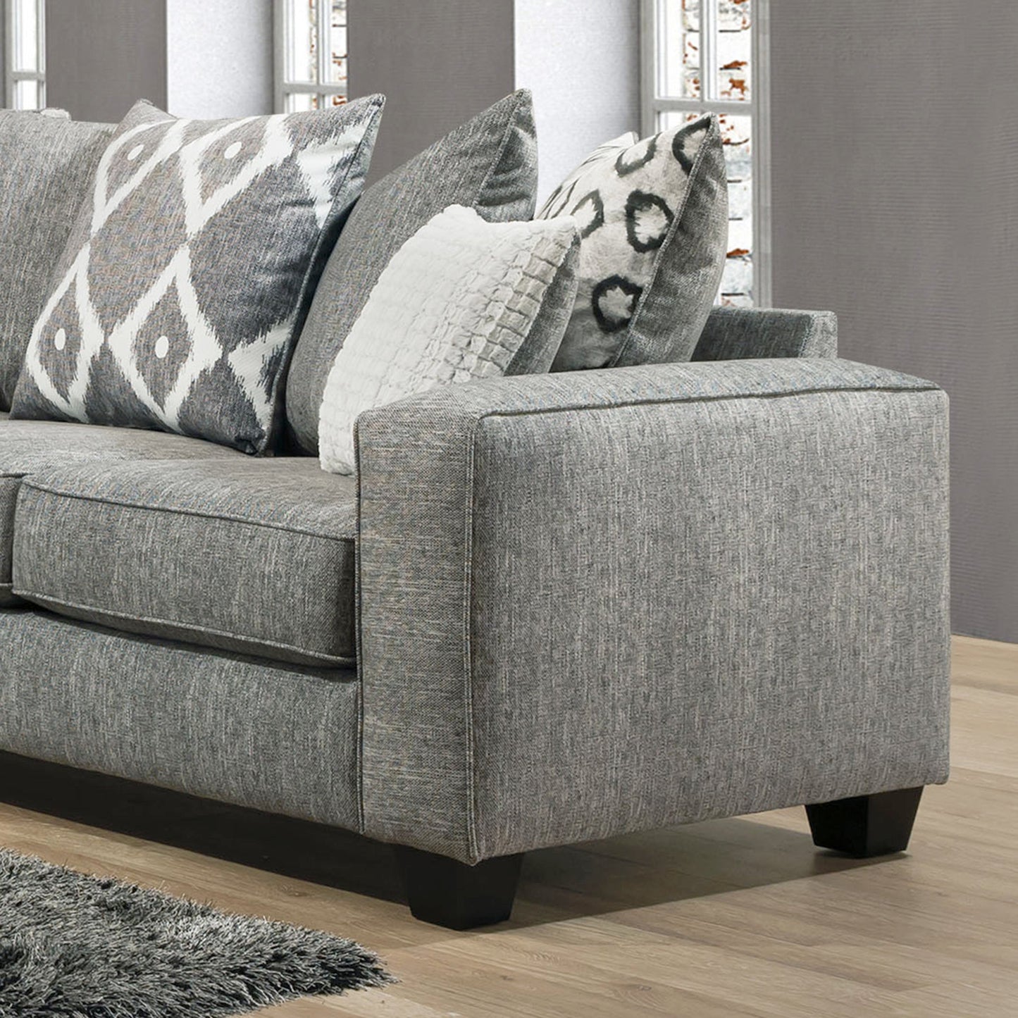 Vila Weathered Gray Fabric Pillow Back Sofa