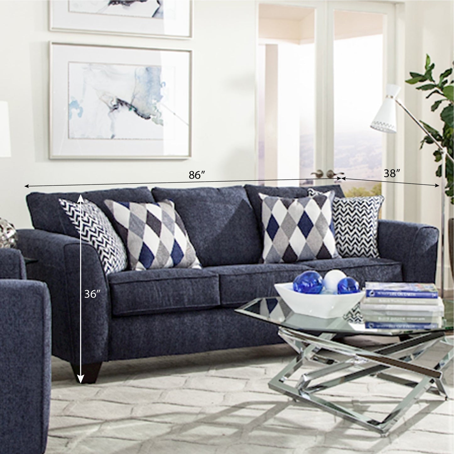 Kanta Contemporary Fabric Pillow Back Sofa, Indigo