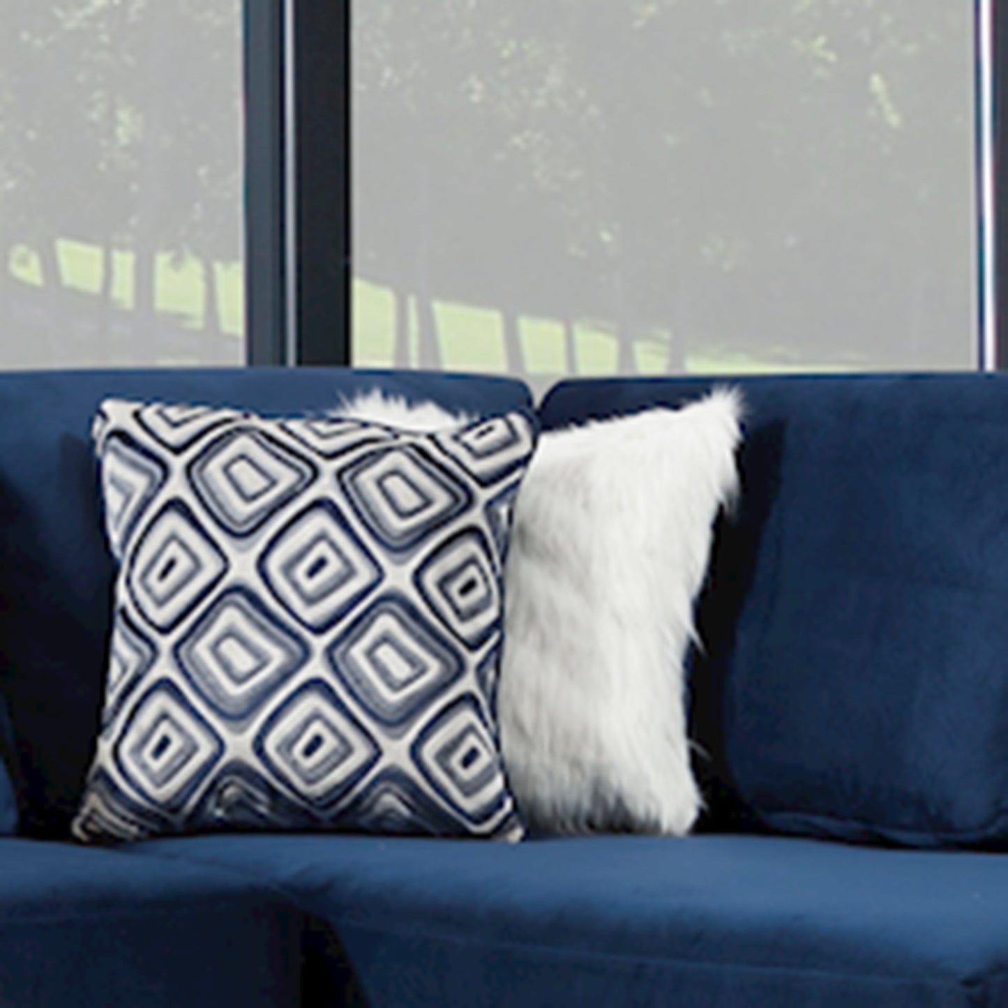 Natara Contemporary L-shape Sectional Sofa, Navy