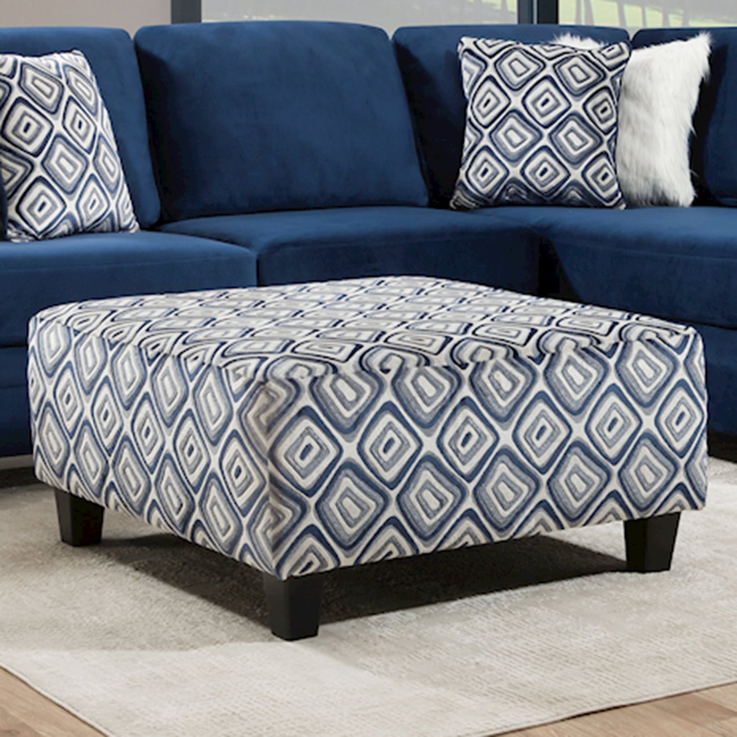 Natara Contemporary L-shape Sectional Sofa with Ottoman, Navy