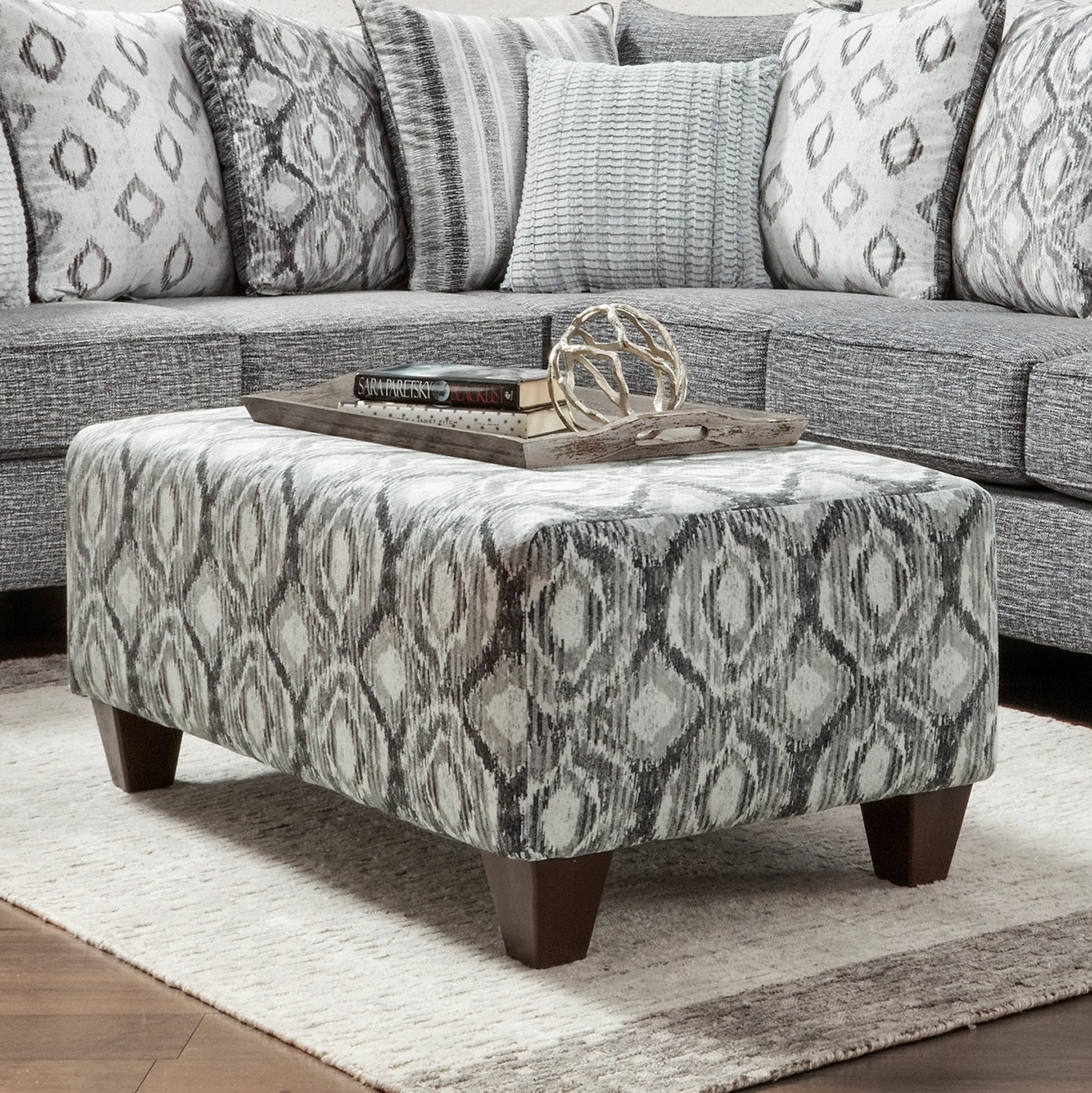 Elva Contemporary Fabric Cocktail Ottoman in Melanie char
