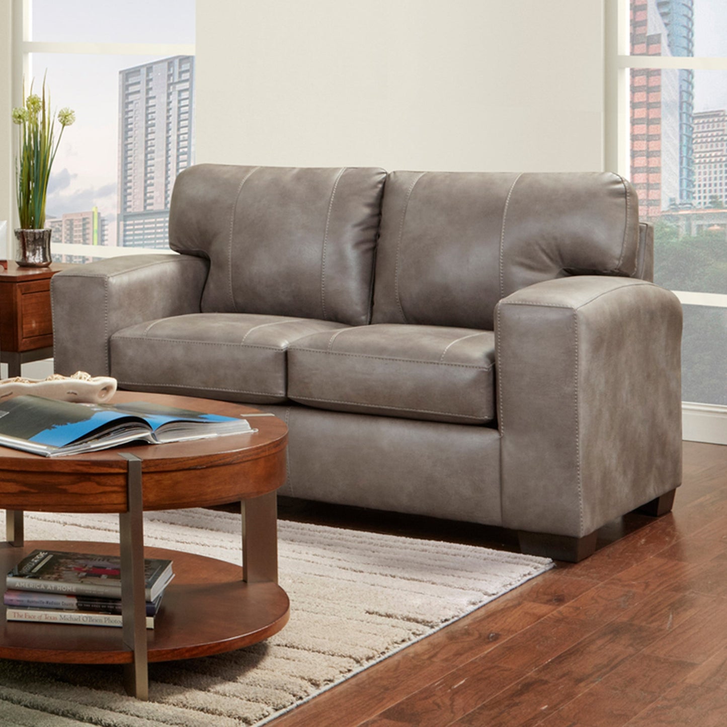 Noel Weathered Brown Faux Leather Loveseat