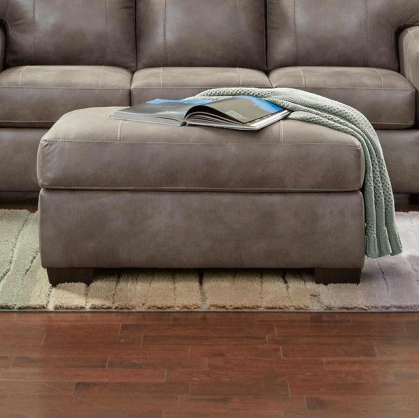 Noel Weathered Brown Faux Leather Ottoman