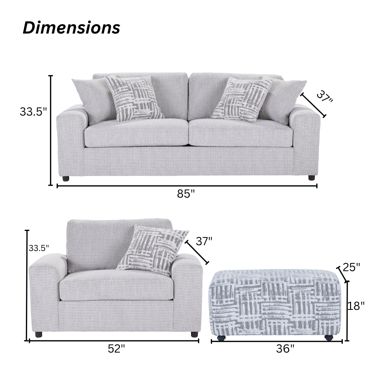 Roundhill Furniture Lancelot Living Room Collection, Sofa Cuddle Chair and Ottoman