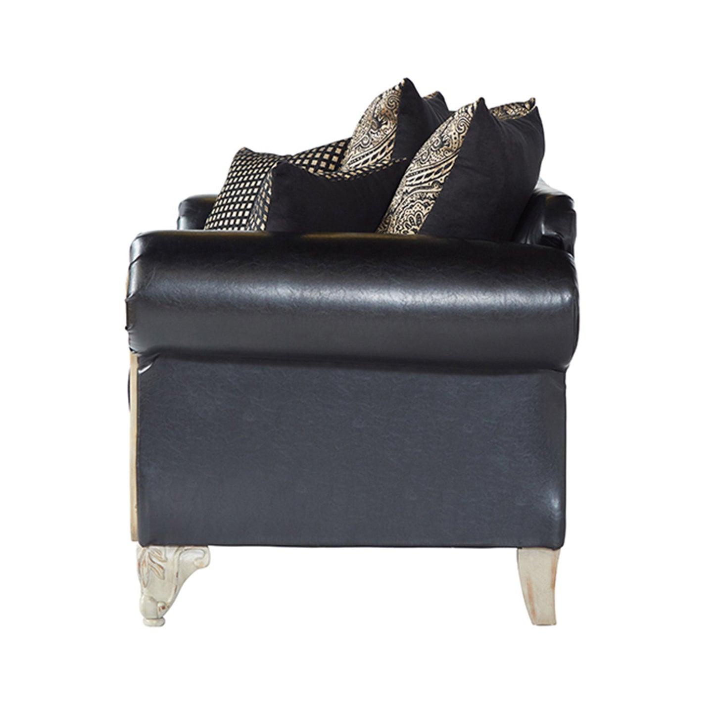 San Marino Wood Frame Faux Leather Loveseat in Ebony