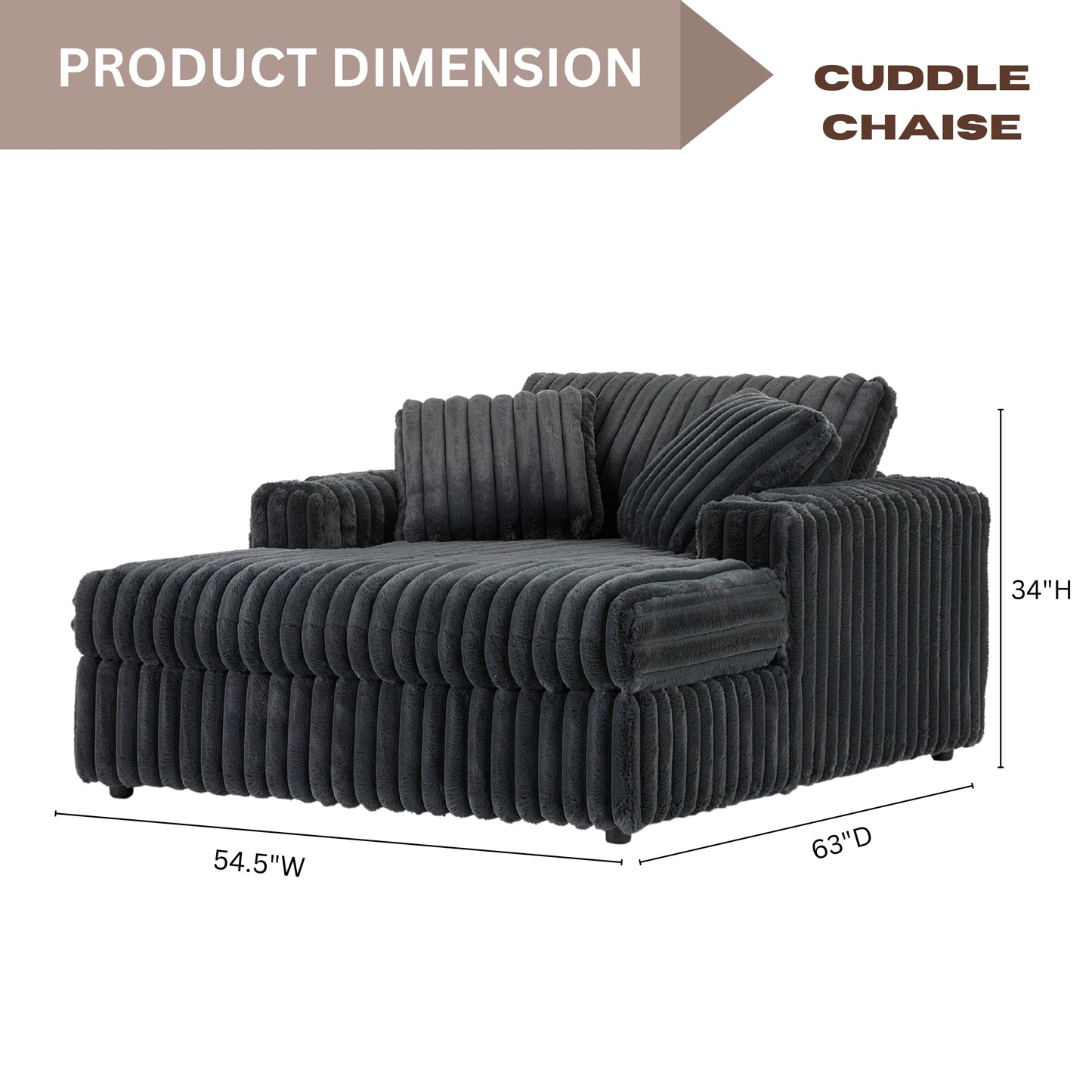 Roundhill Furniture Belvoir Oversized Cuddle Chaise, with Cup Holders