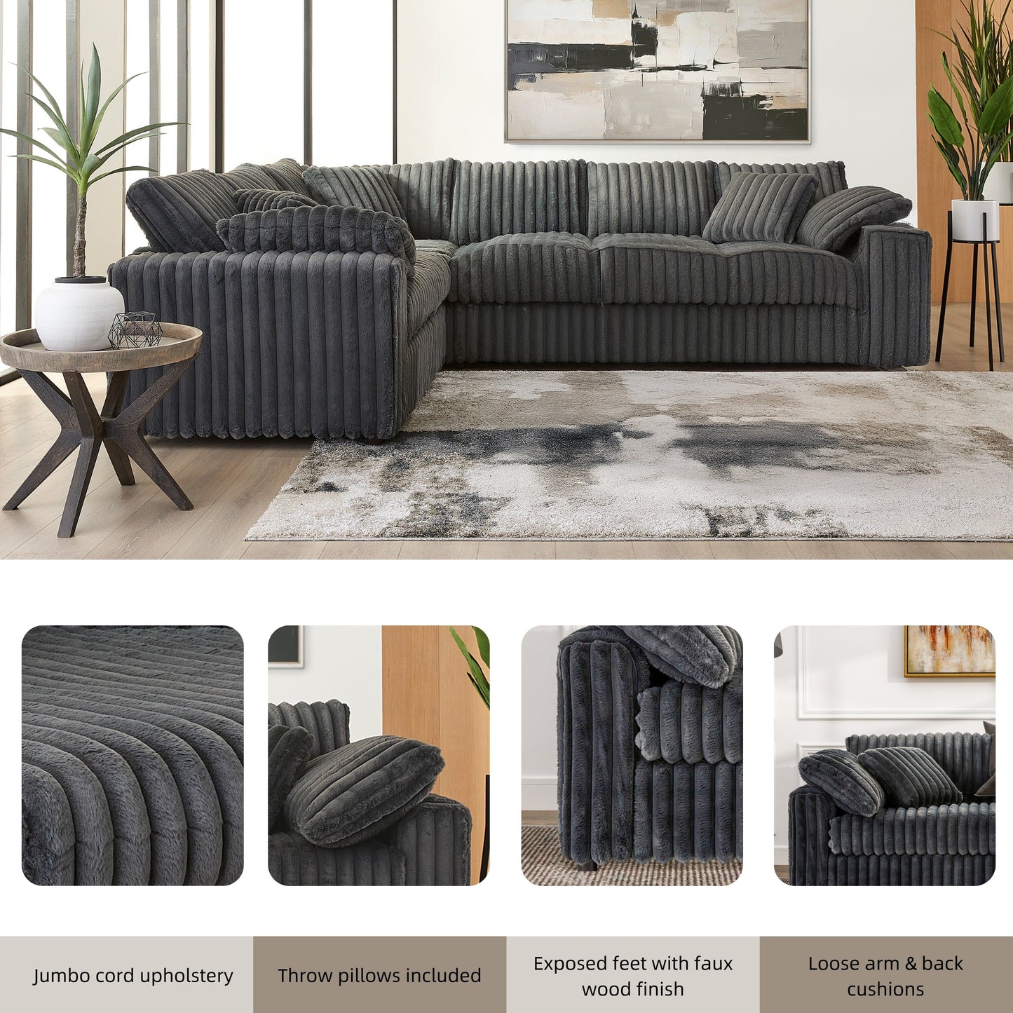 Roundhill Furniture Belvoir Living Room L-shape Sectional