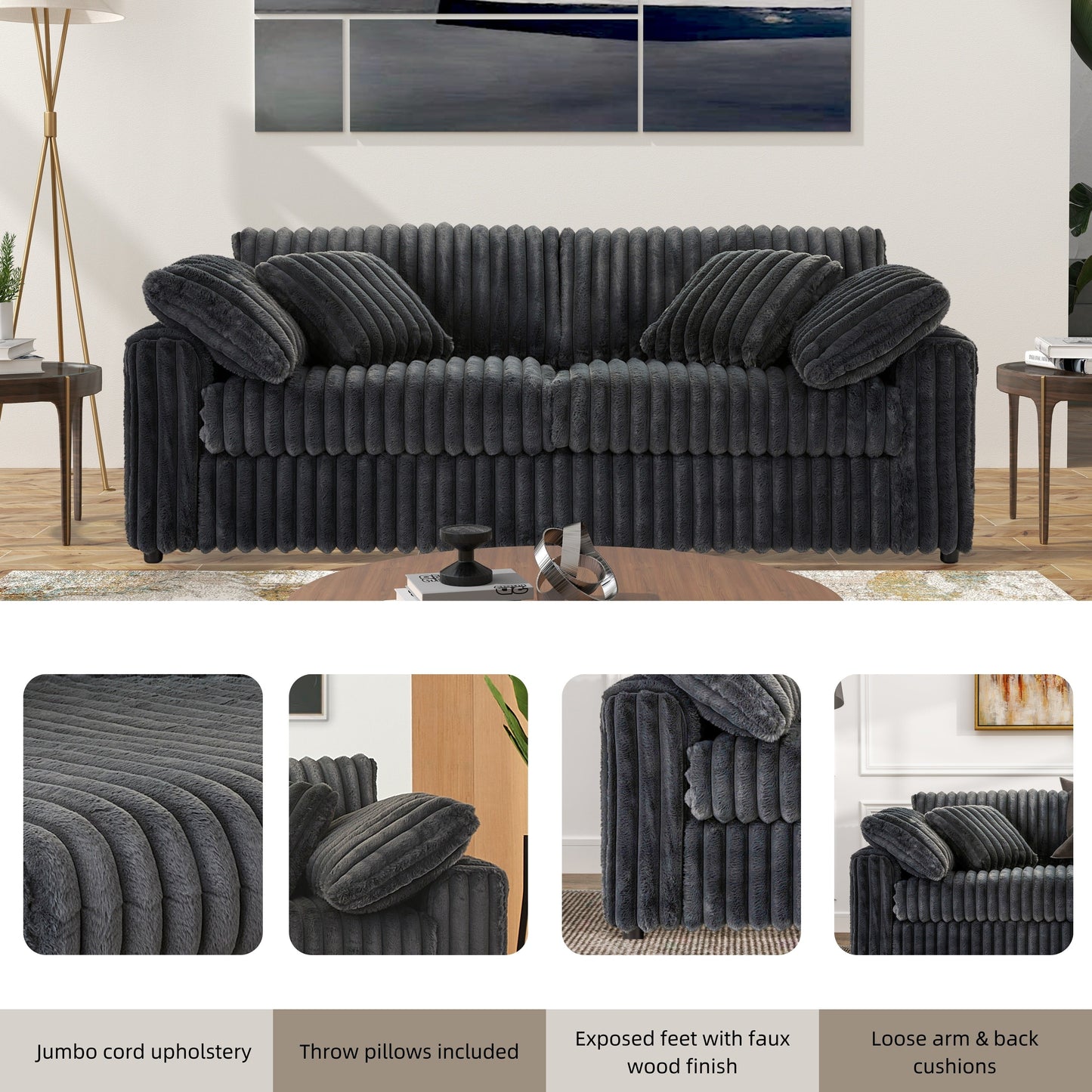 Roundhill Furniture Belvoir Upholstered Stationary Sofa