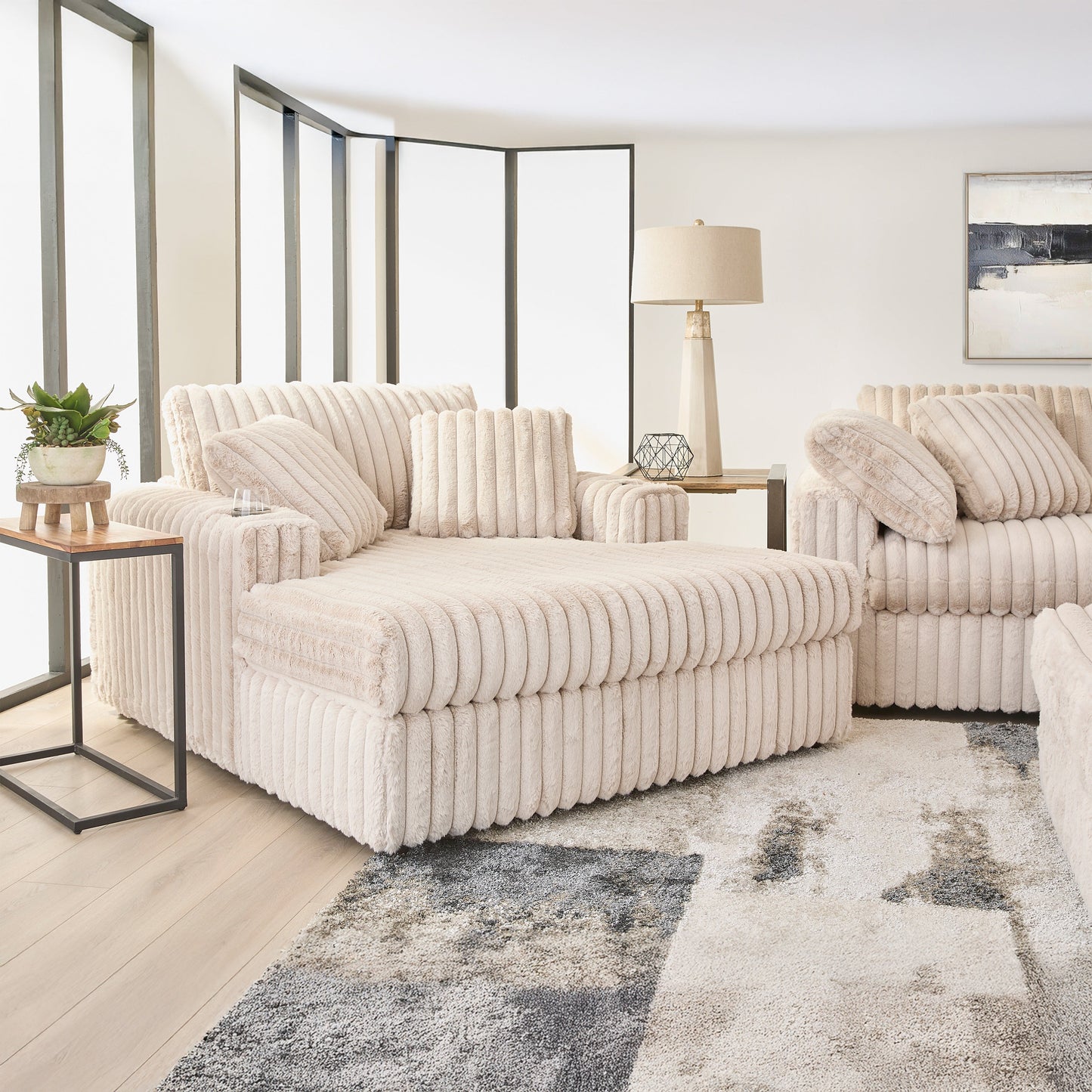 Roundhill Furniture Belvoir Oversized Cuddle Chaise, with Cup Holders
