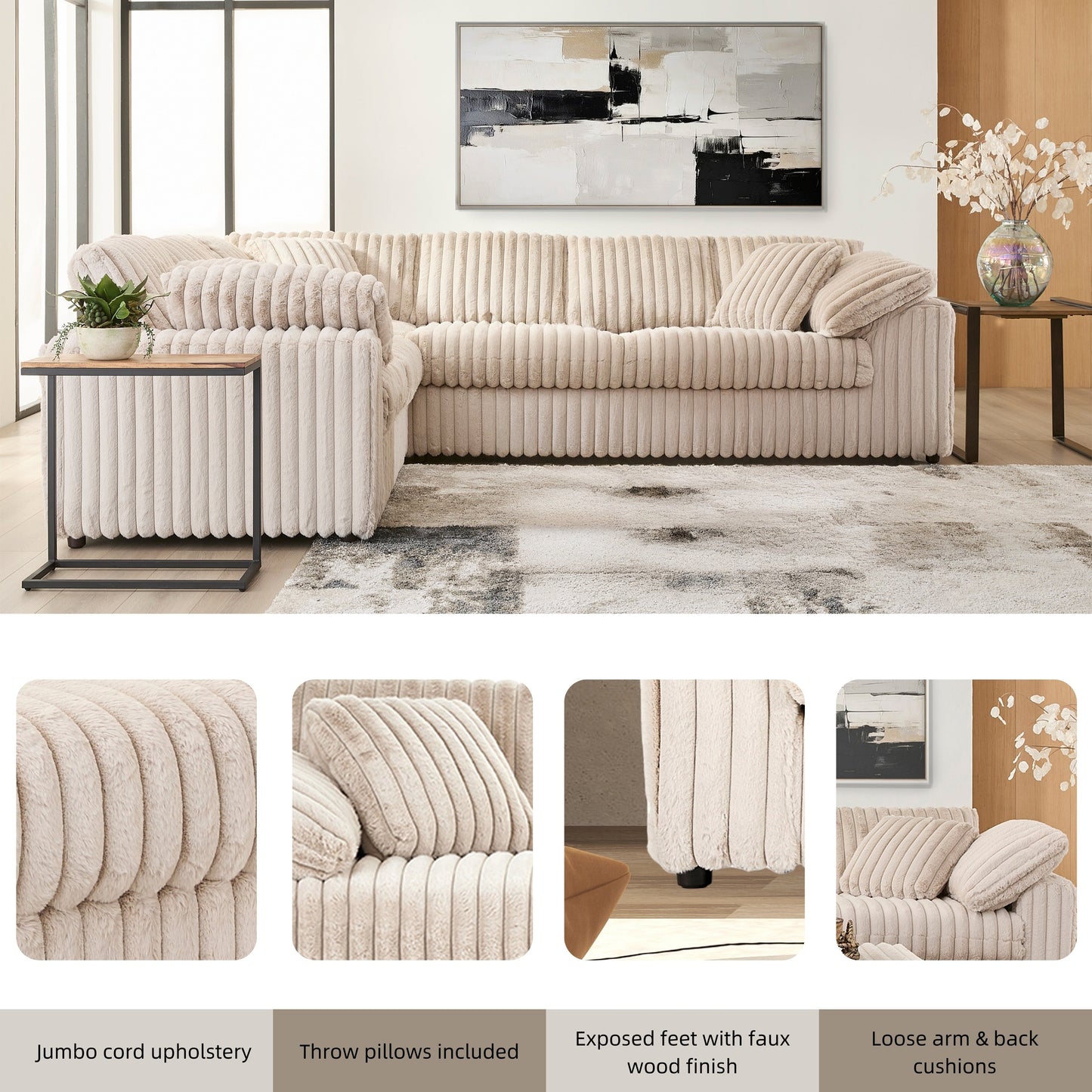 Roundhill Furniture Belvoir Living Room L-shape Sectional