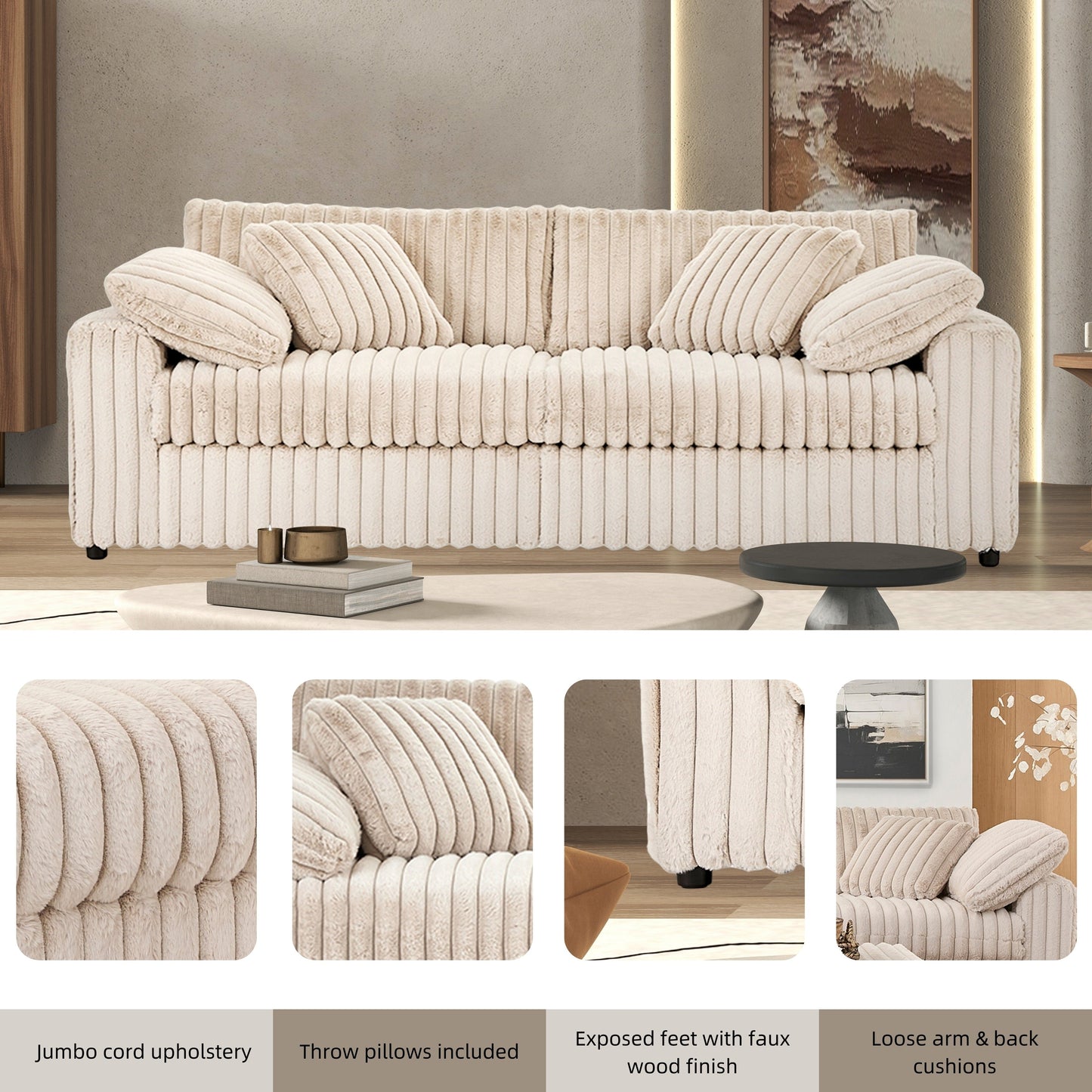 Roundhill Furniture Belvoir Upholstered Stationary Sofa