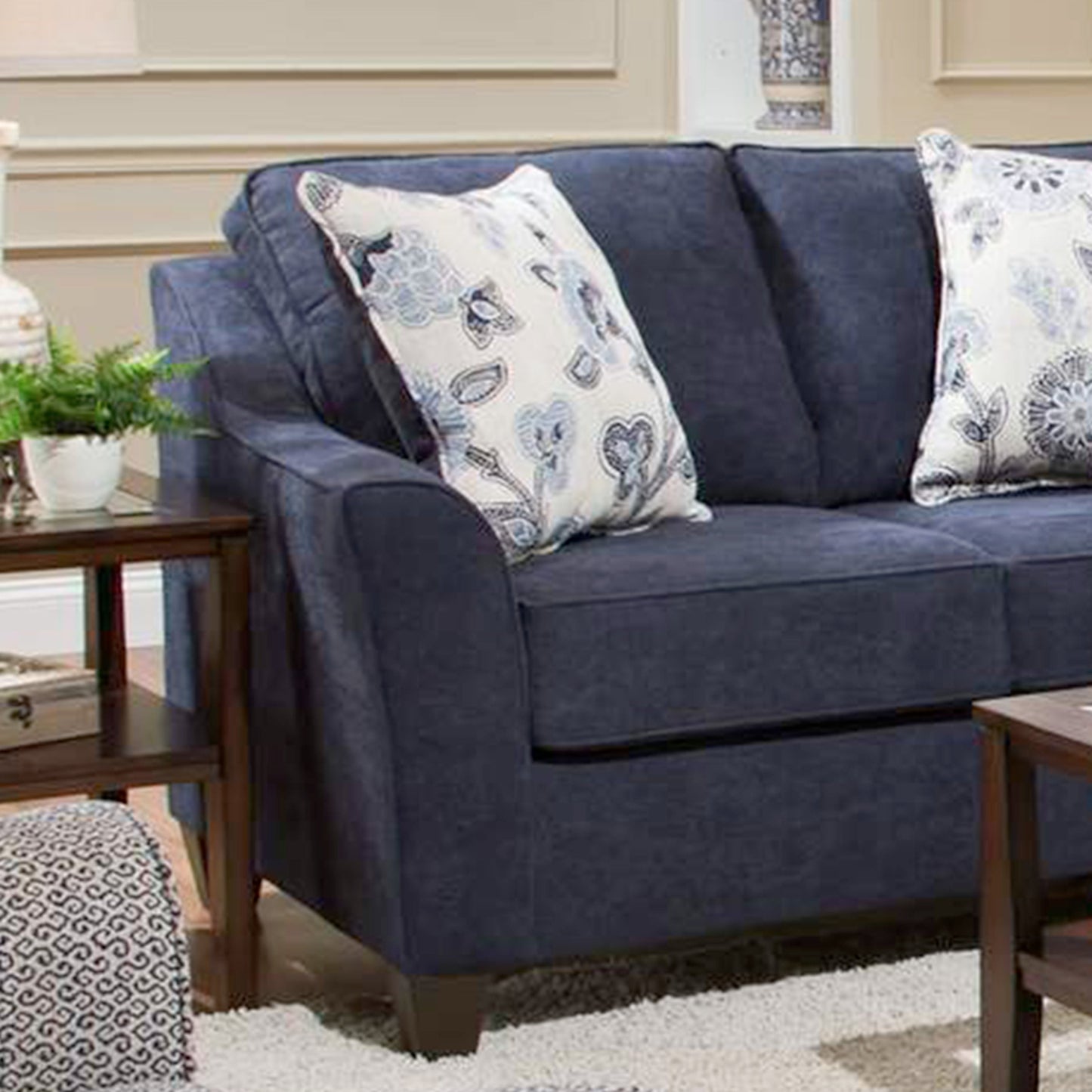 Alva Transitional Style Fabric Flared Arm Loveseat, Navy