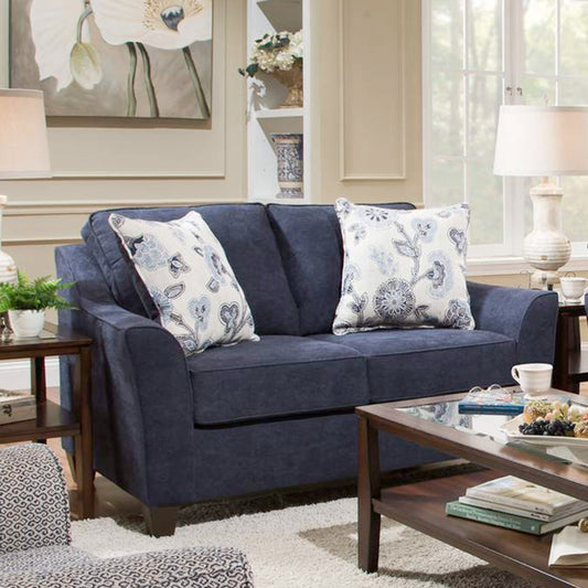 Alva Transitional Style Fabric Flared Arm Loveseat, Navy