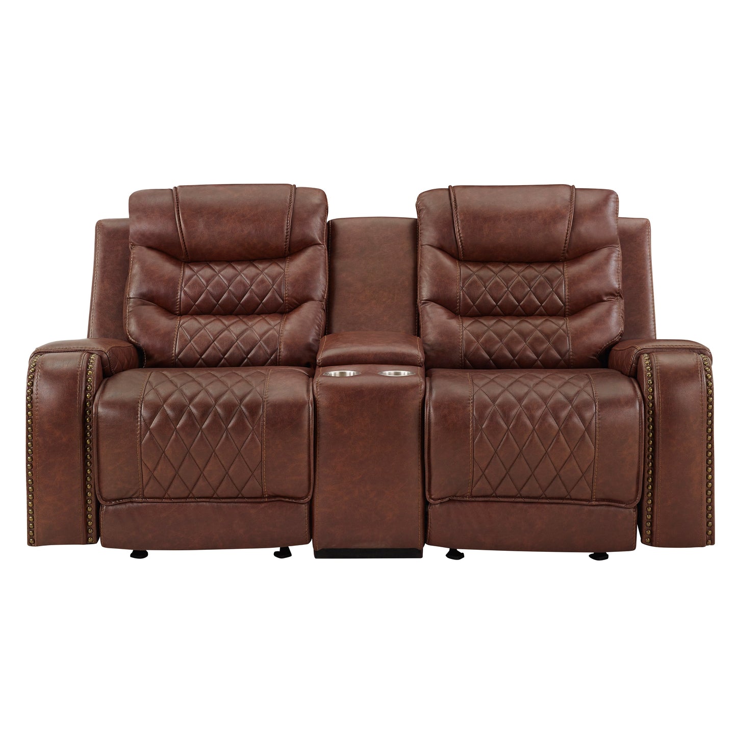 Klens Faux Leather Reclining Loveseat with Nailhead Trim, Brown