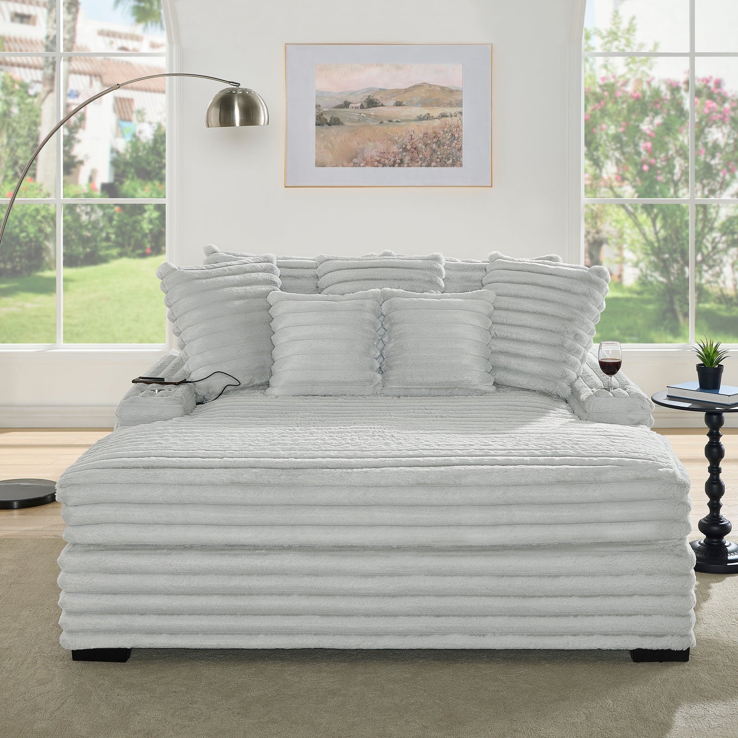 Roundhill Furniture Gaviella Plush Wide Wale Corduroy Oversized Multi-Functional Chaise Lounge