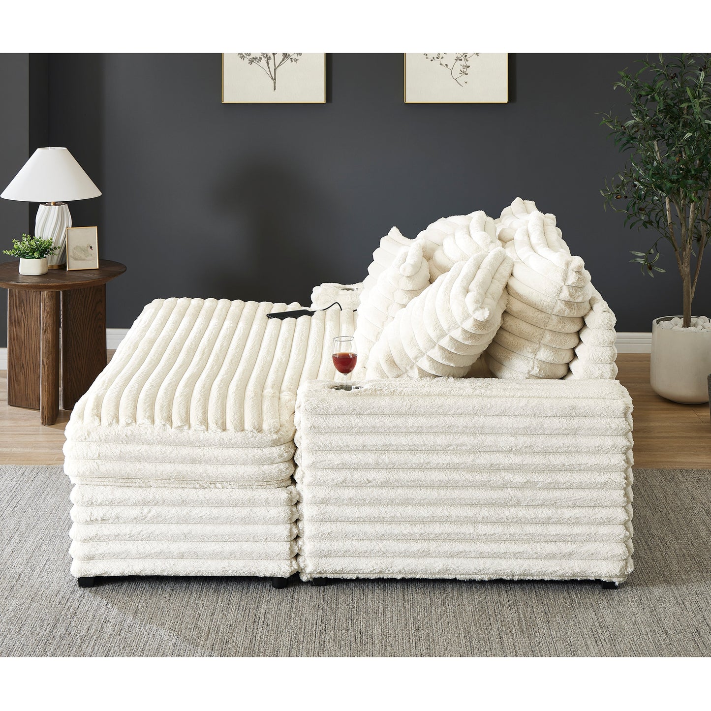 Roundhill Furniture Gaviella Plush Wide Wale Corduroy Oversized Multi-Functional Chaise Lounge