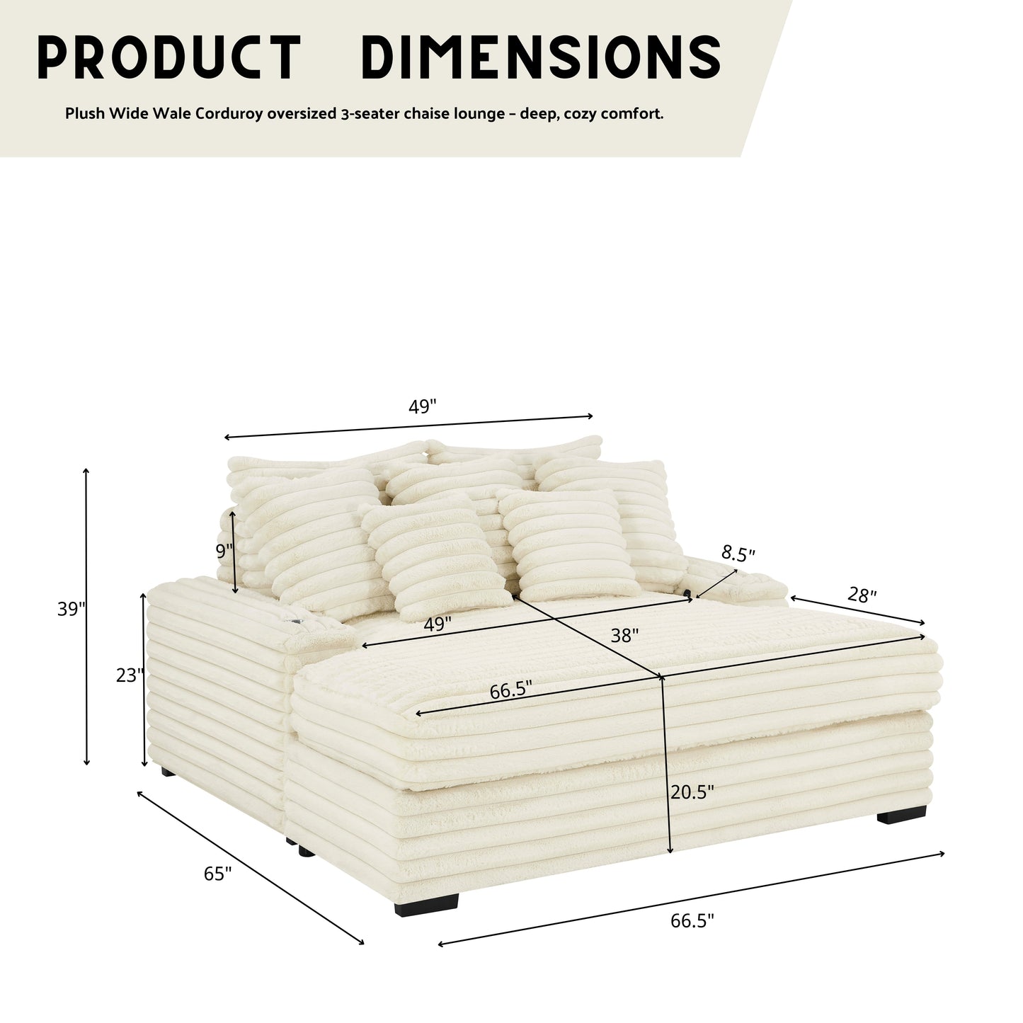 Roundhill Furniture Gaviella Plush Wide Wale Corduroy Oversized Multi-Functional Chaise Lounge
