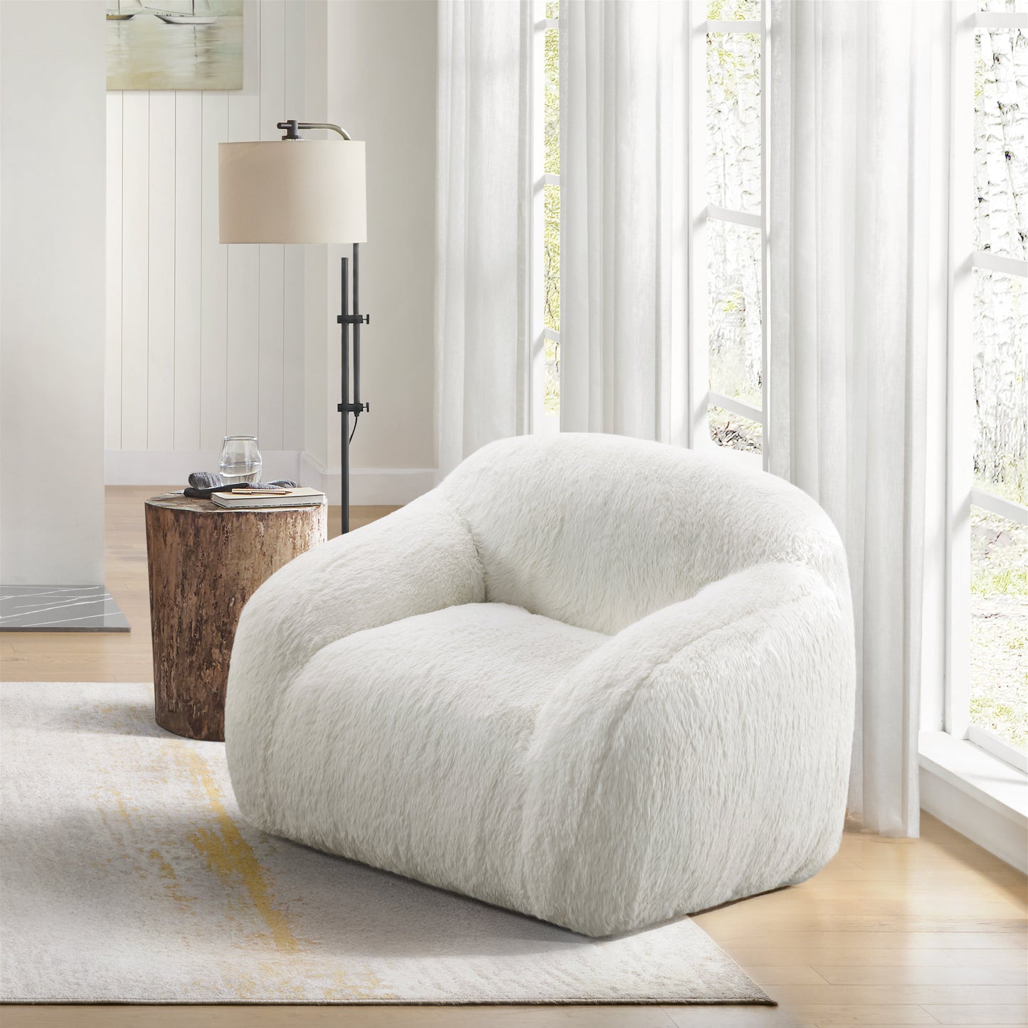 Roundhill Furniture Adell Polar Bear Faux Fur Swivel Cuddle Chair