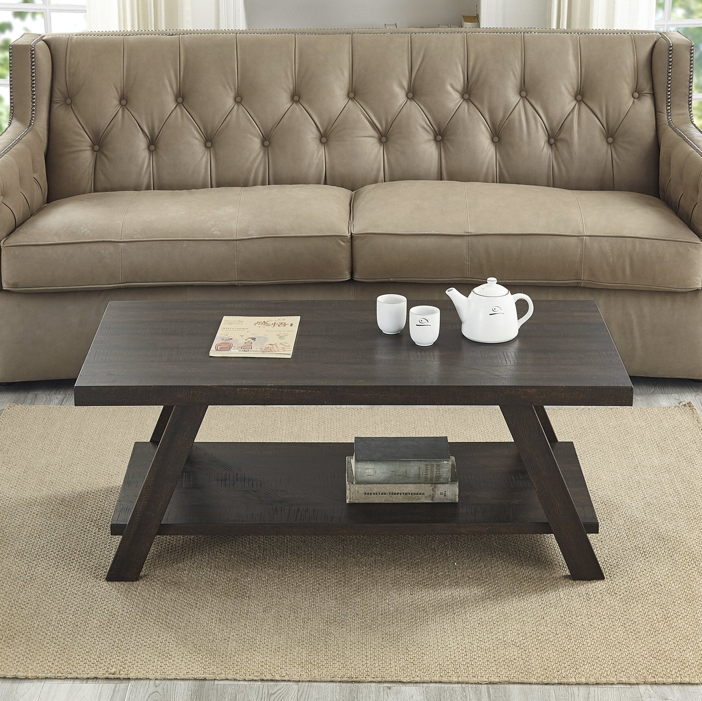 Roundhill Furniture Athens Contemporary Replicated Wood Shelf Coffee Table