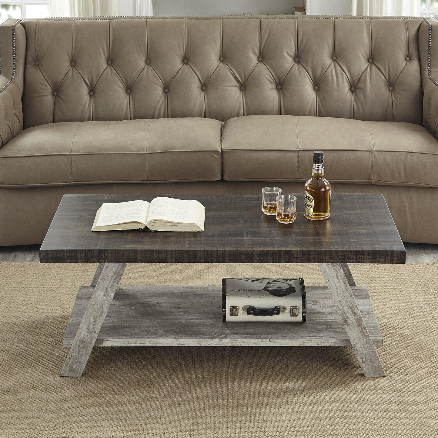 Roundhill Furniture Athens Contemporary Replicated Wood Shelf Coffee Table