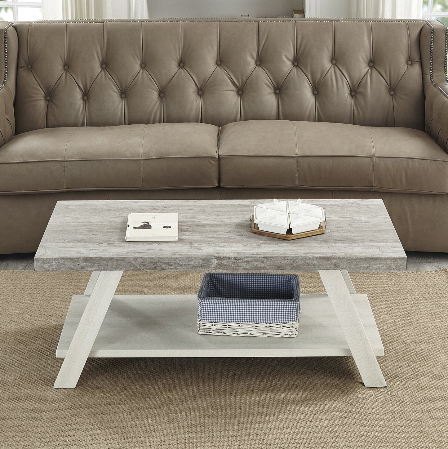 Roundhill Furniture Athens Contemporary Replicated Wood Shelf Coffee Table