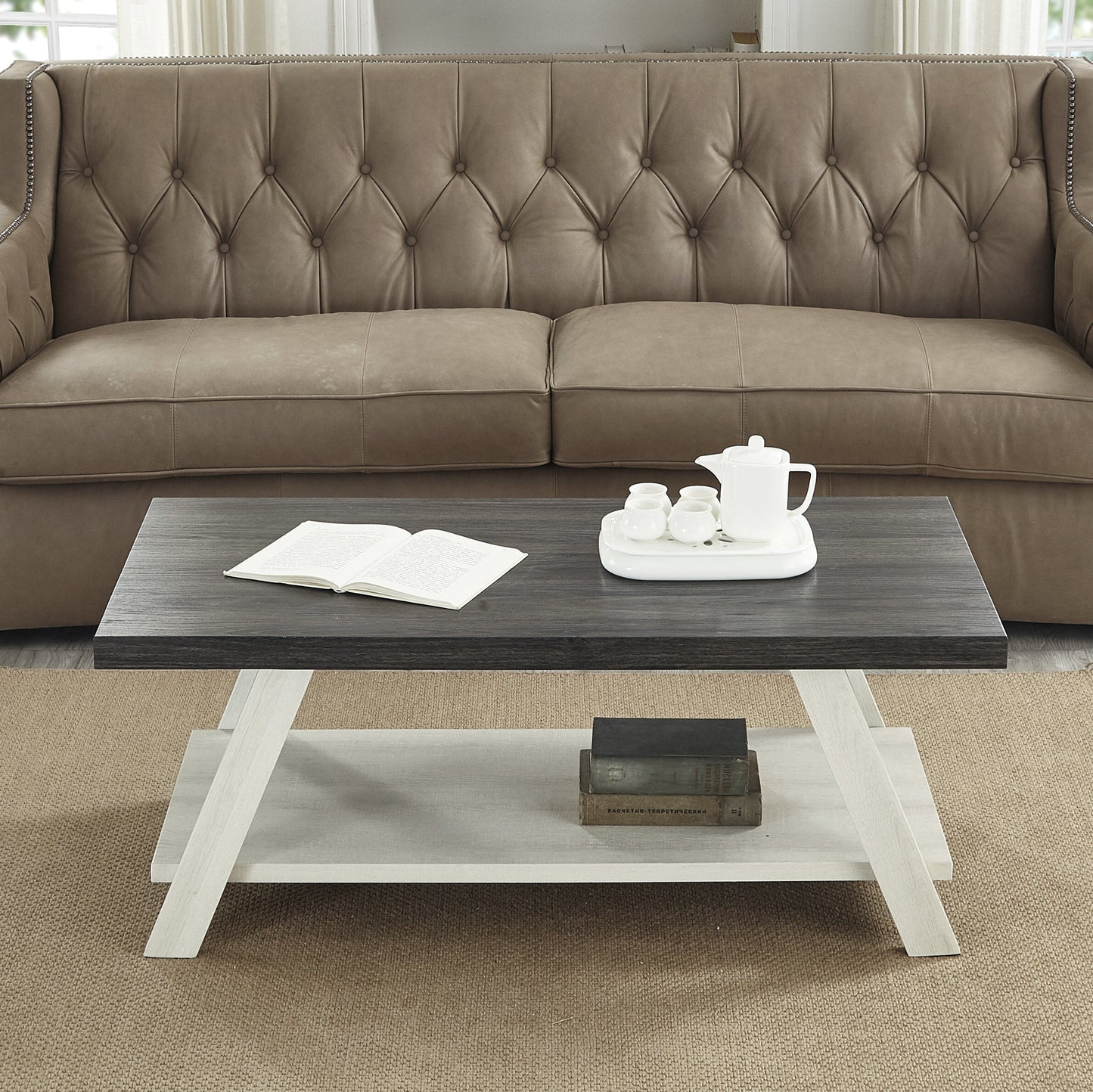 Roundhill Furniture Athens Contemporary Replicated Wood Shelf Coffee Table
